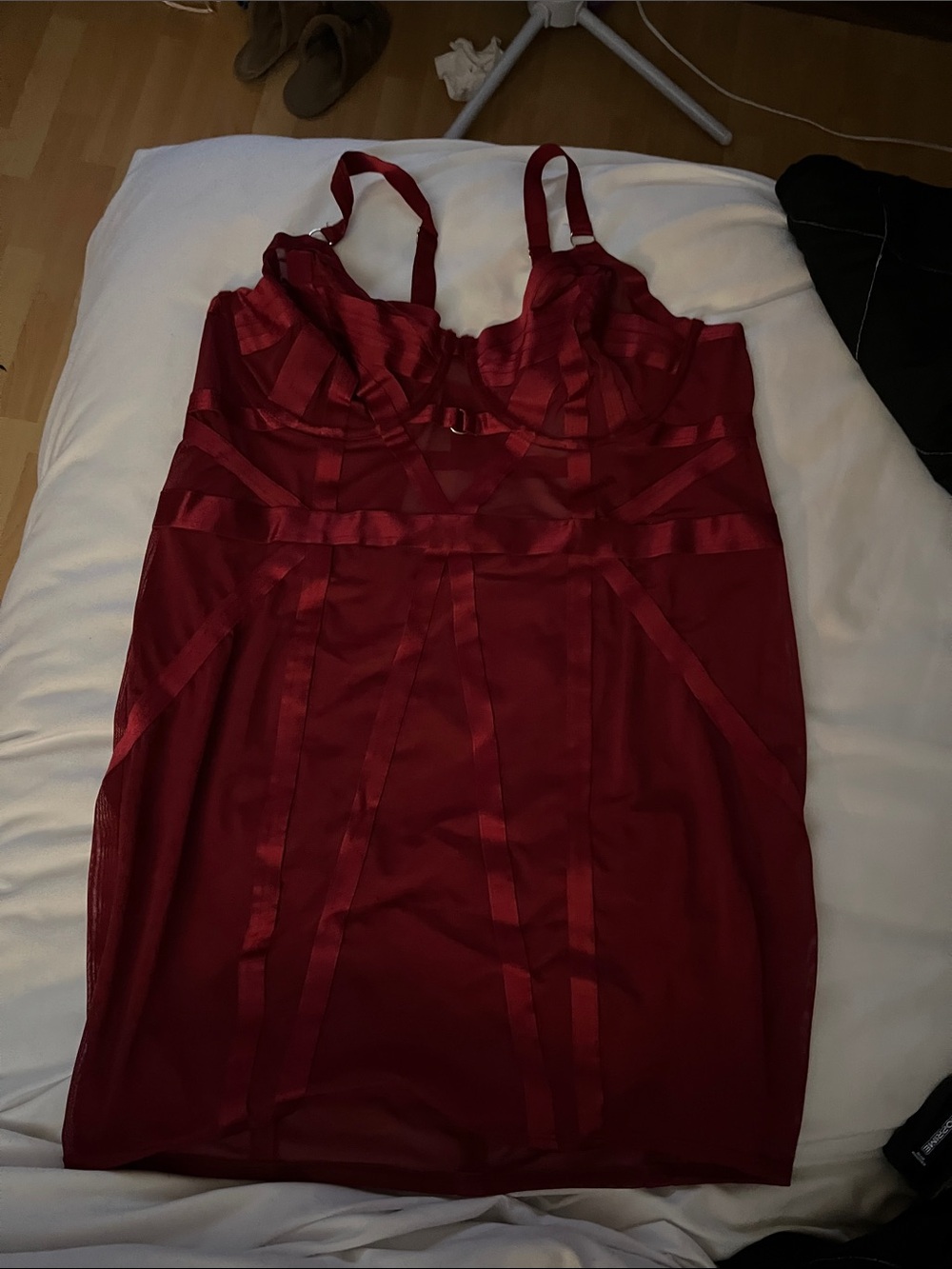 Red Satin Chemise Slip with Built-In Cups